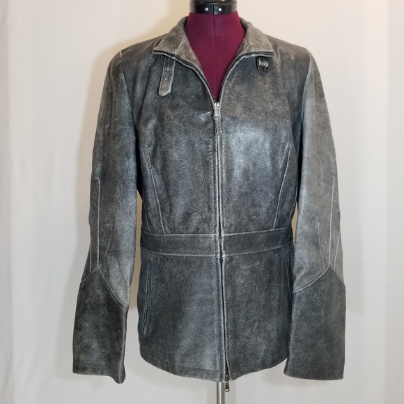Max&Co., Italian, Lambskin Leather, Moto Jacket, Gray - Picture 2 of 8